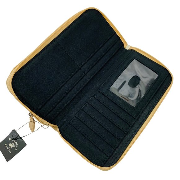 Beverly Hills Polo Club Wallet Stanford Zip Large Metal Medallion Logo Sand READ - Picture 7 of 9